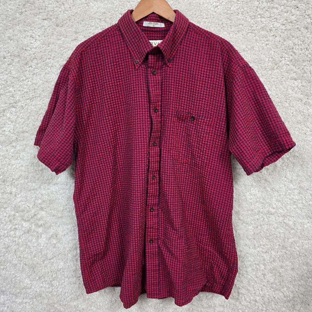 Orvis Gingham Button Down Shirt Mens XL Red‎ Navy Cotton Preppy Classic
